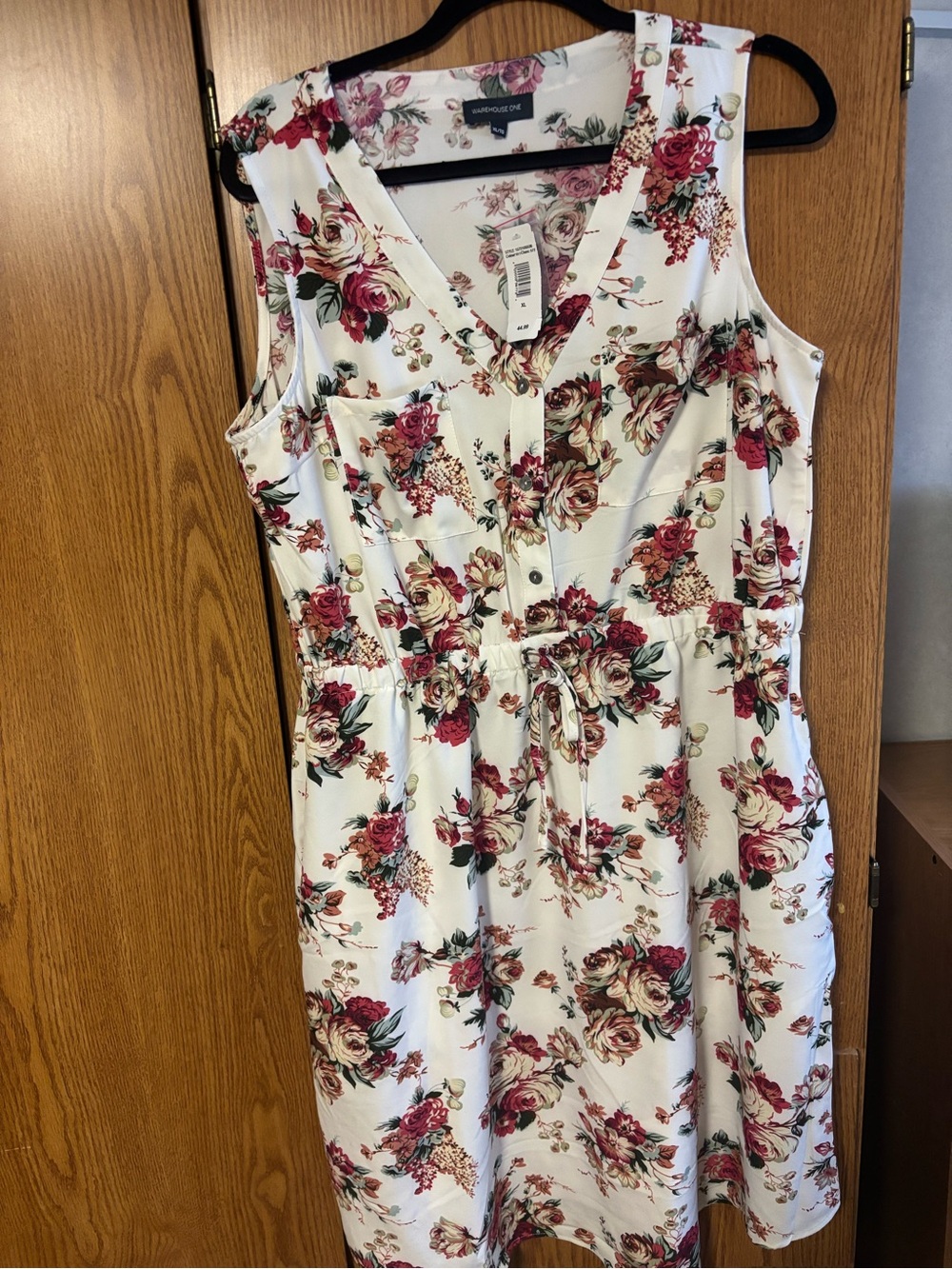 White Floral Midi Dress with Tie Waist